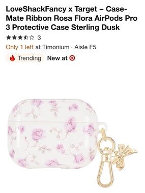 LoveShackFancy x Target Pink Floral AirPods Pro Case with Gold Bow Charm